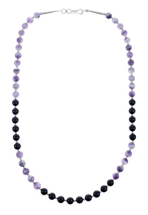 Sterling Silver Onyx Amethyst Multicolor Bead Necklace X10296